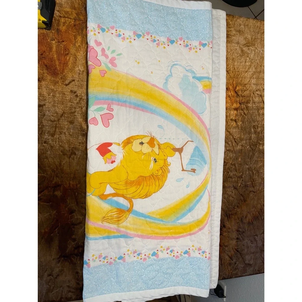 Vintage 1985 Care Bears Brave Heart Lion Quilted Baby Blanket American Greetings